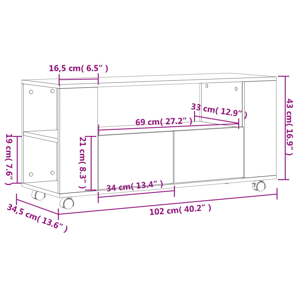 vidaXL TV Cabinet Concrete Grey 102x34.5x43 cm Engineered Wood