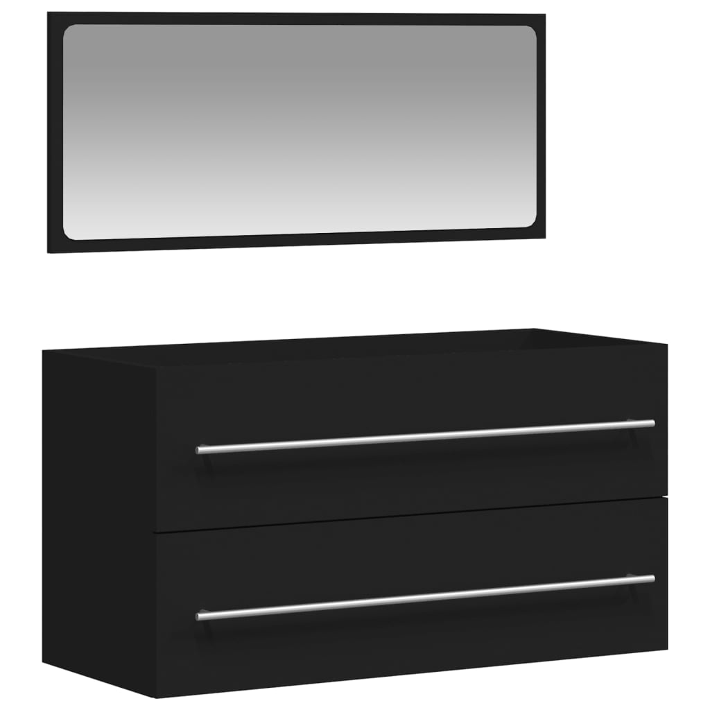 vidaXL Bathroom Cabinet with Mirror Black Engineered Wood