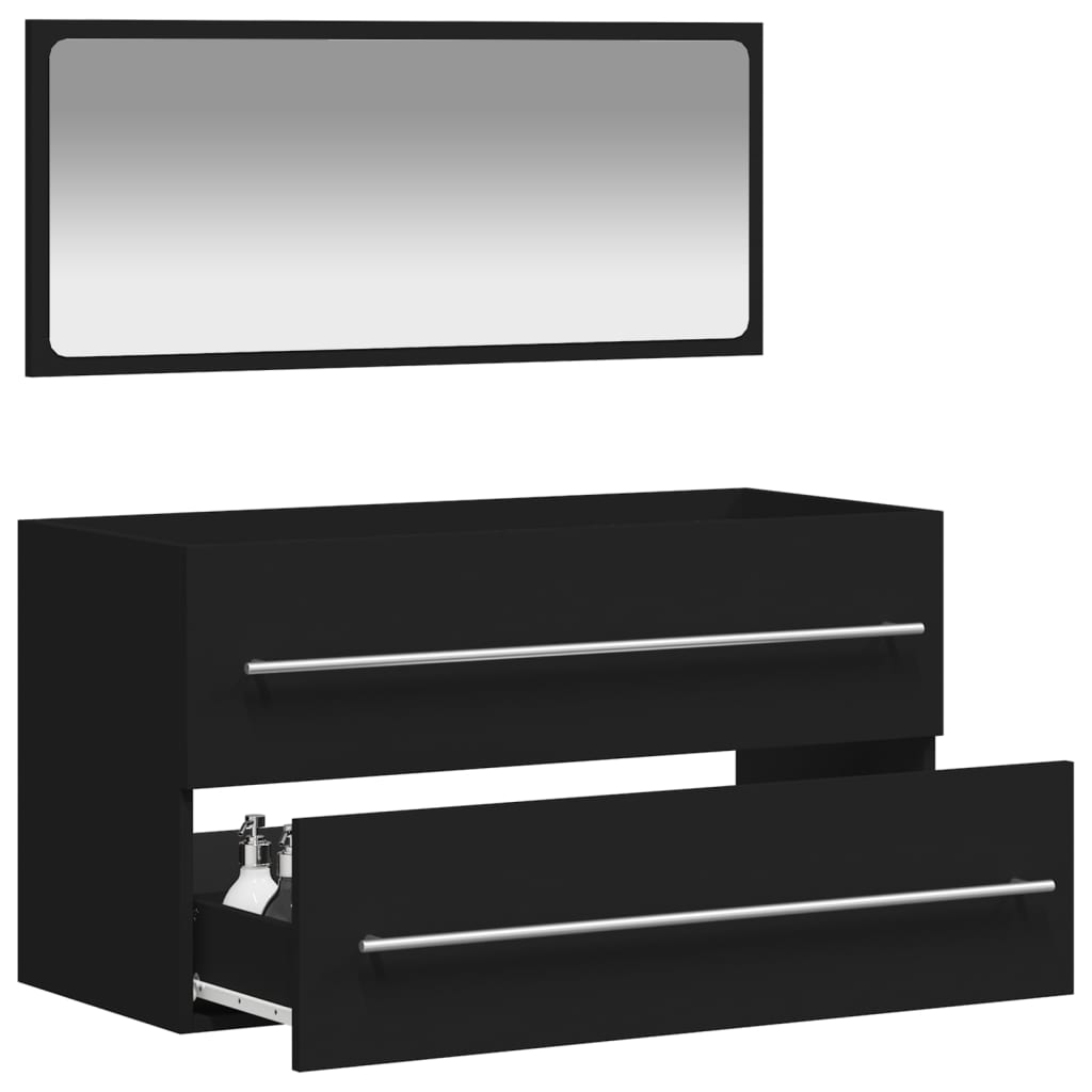 vidaXL Bathroom Cabinet with Mirror Black Engineered Wood