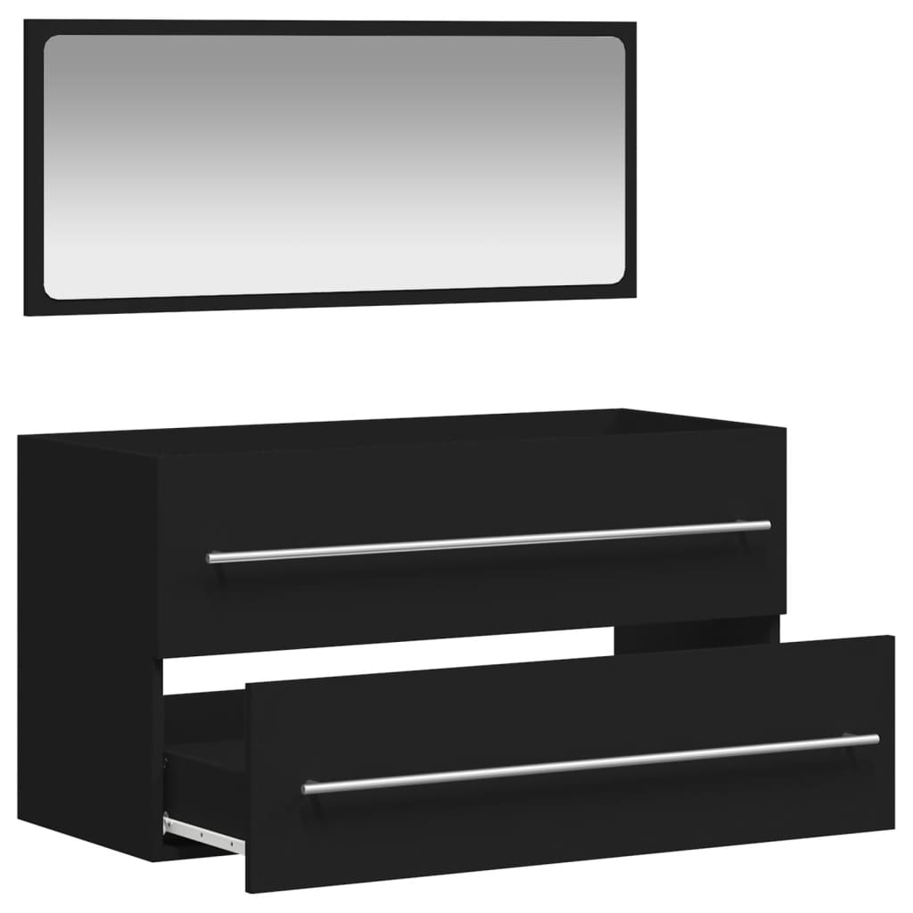 vidaXL Bathroom Cabinet with Mirror Black Engineered Wood