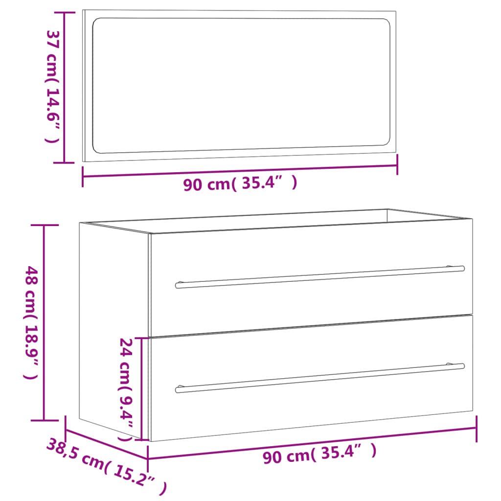 vidaXL Bathroom Cabinet with Mirror Black Engineered Wood