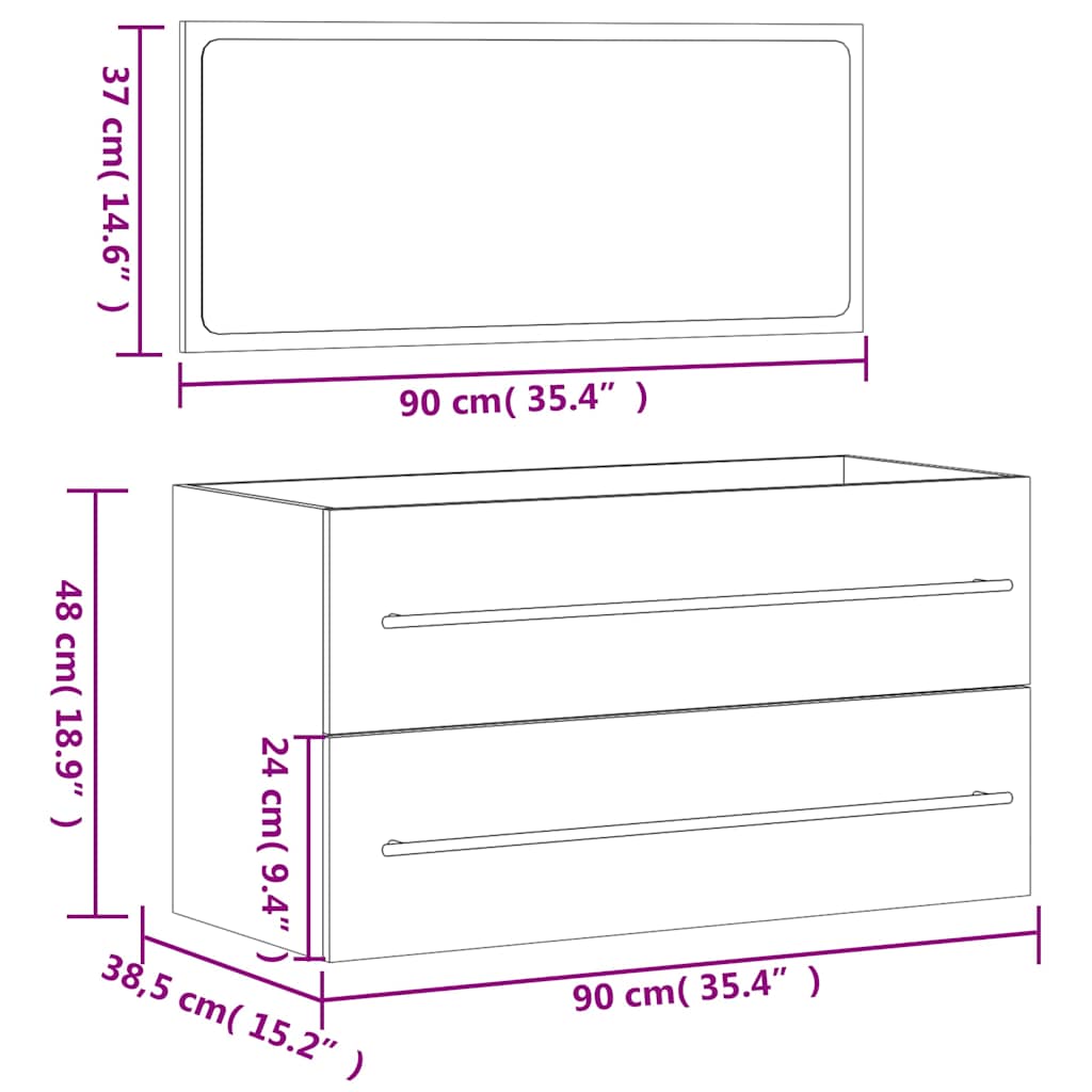 vidaXL Bathroom Cabinet with Mirror Black Engineered Wood