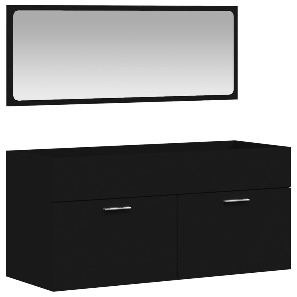 vidaXL Bathroom Cabinet with Mirror Black Engineered Wood