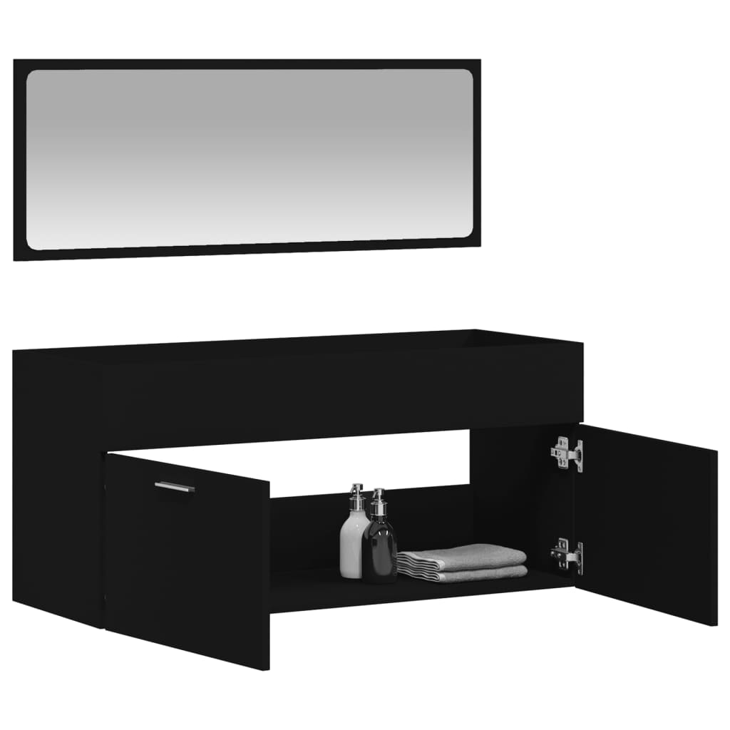 vidaXL Bathroom Cabinet with Mirror Black Engineered Wood