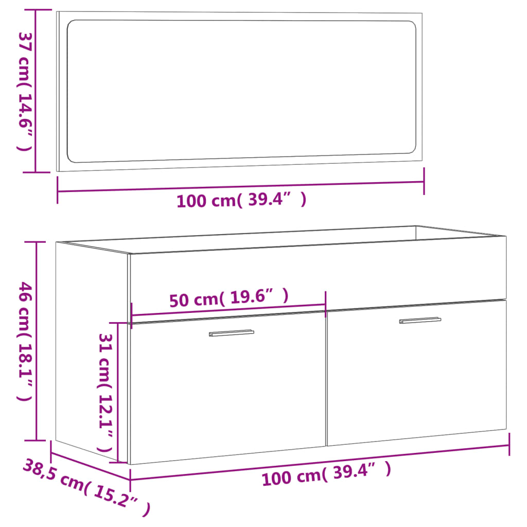 vidaXL Bathroom Cabinet with Mirror Black Engineered Wood