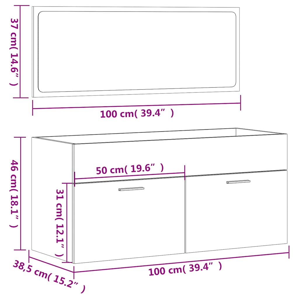 vidaXL Bathroom Cabinet with Mirror Concrete Grey Engineered Wood