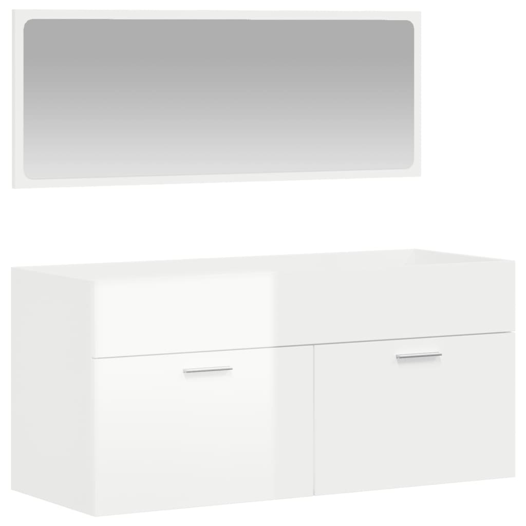 vidaXL Bathroom Cabinet with Mirror High Gloss White Engineered Wood