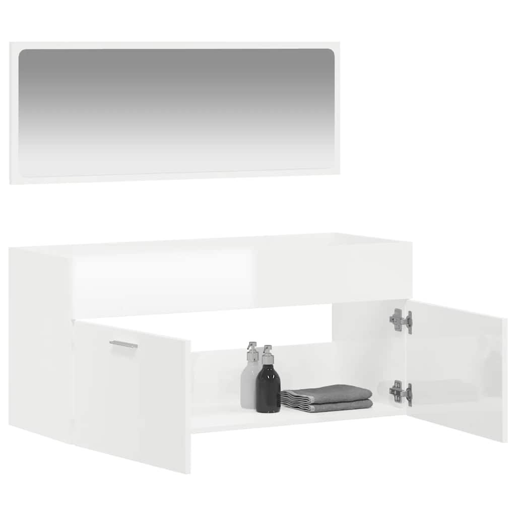 vidaXL Bathroom Cabinet with Mirror High Gloss White Engineered Wood