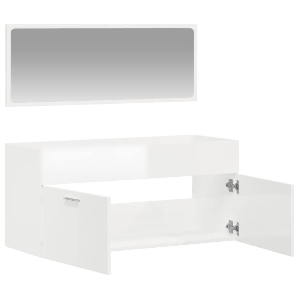 vidaXL Bathroom Cabinet with Mirror High Gloss White Engineered Wood