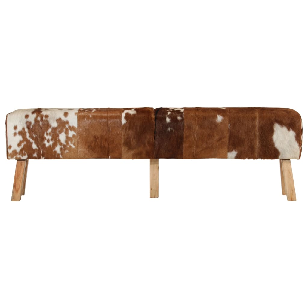 vidaXL Bench Brown and White 160x28x50 cm Real Goat Leather