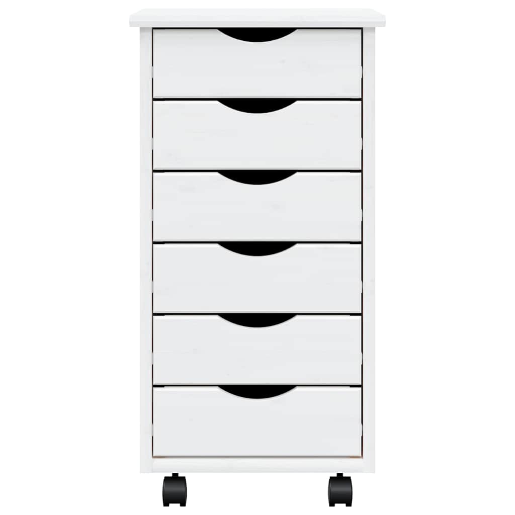 Rolling Cabinet with Drawers MOSS White Solid Wood Pine
