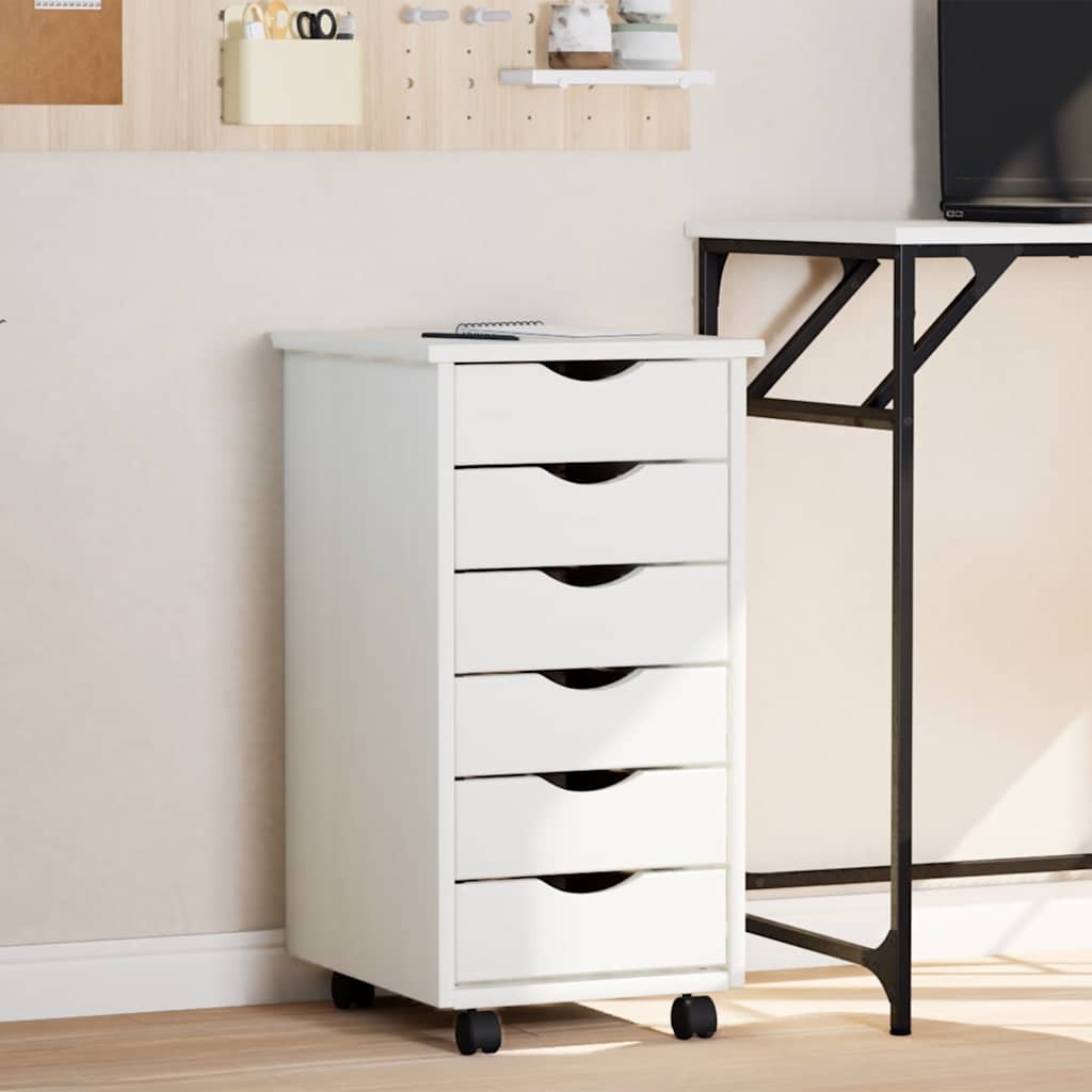Rolling Cabinet with Drawers MOSS White Solid Wood Pine