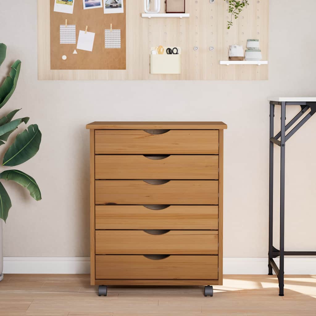 Rolling Cabinet with Drawers MOSS Honey Brown Solid Wood Pine