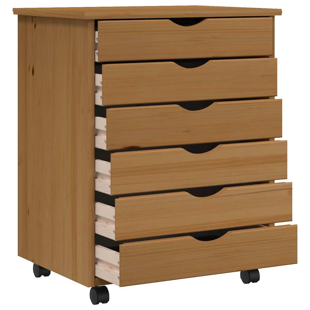 Rolling Cabinet with Drawers MOSS Honey Brown Solid Wood Pine