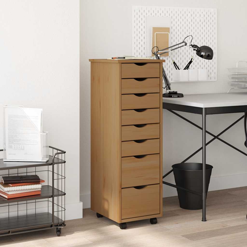 Rolling Cabinet with Drawers MOSS Honey Brown Solid Wood Pine