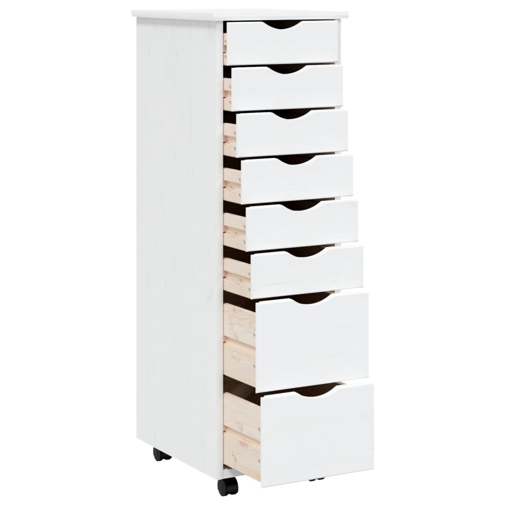 vidaXL Rolling Cabinet with Drawers MOSS White Solid Wood Pine