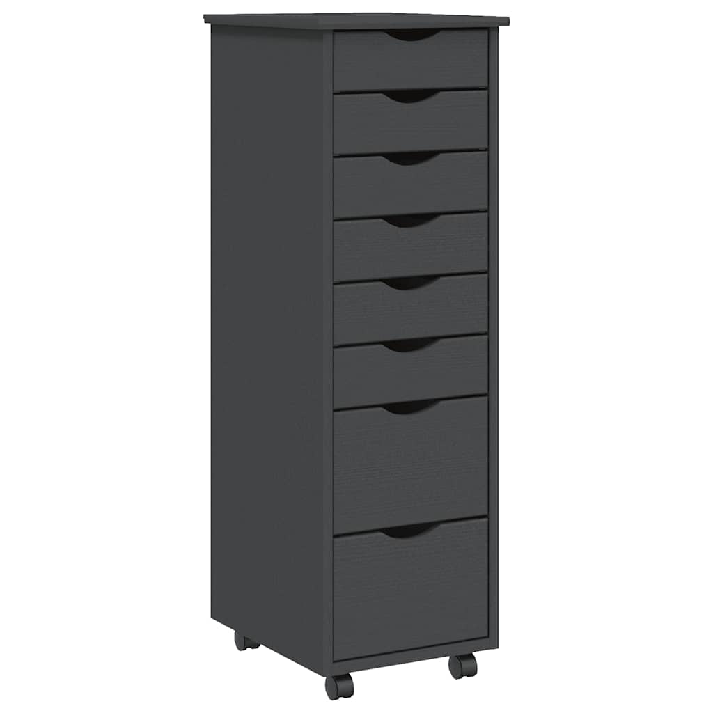 Rolling Cabinet with Drawers MOSS Grey Solid Wood Pine