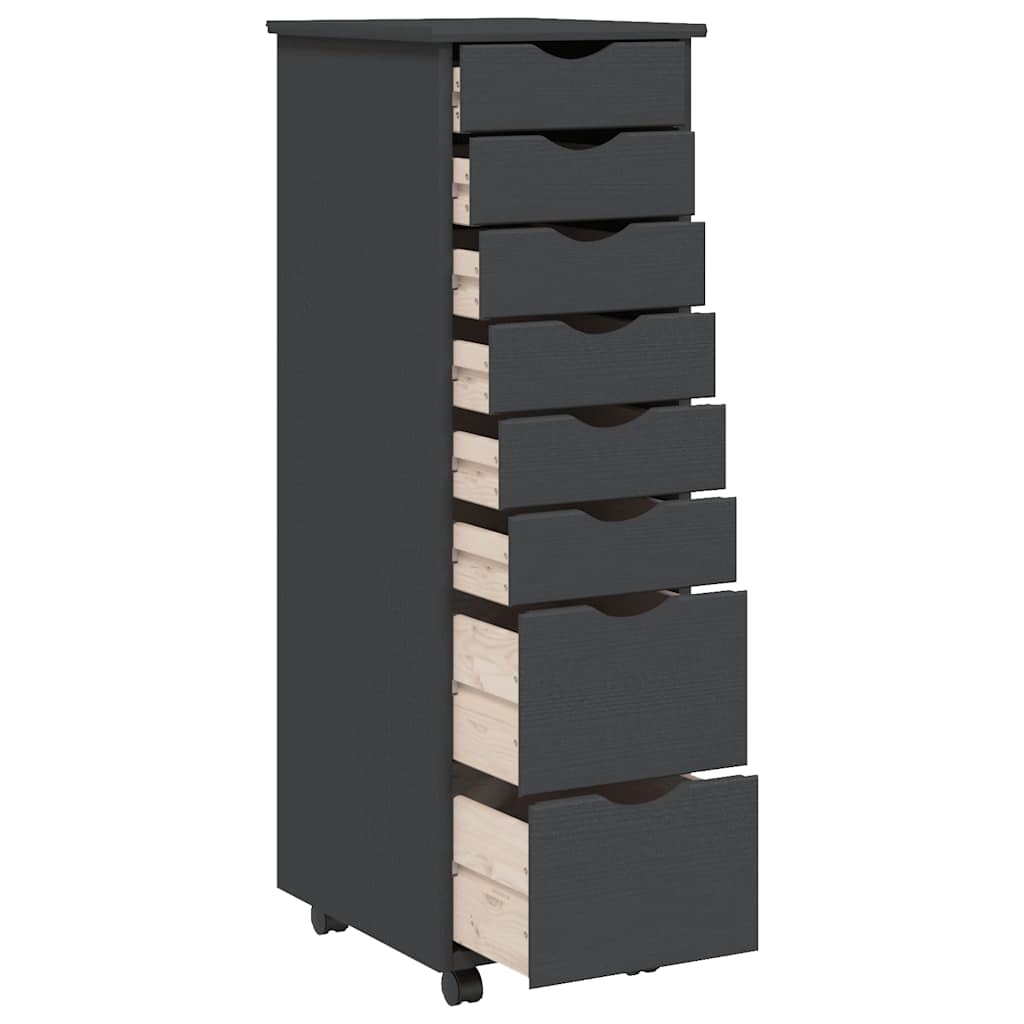 Rolling Cabinet with Drawers MOSS Grey Solid Wood Pine