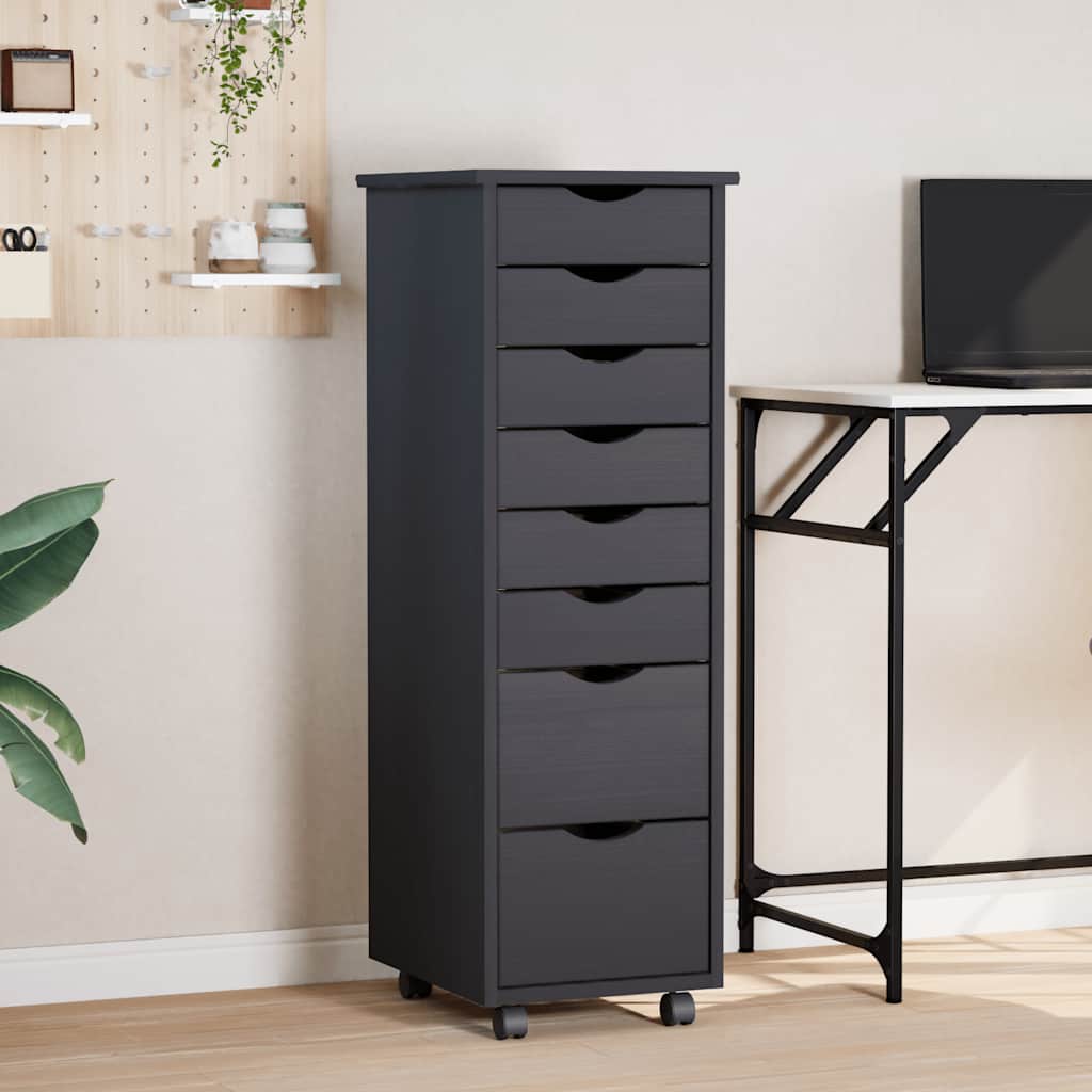 Rolling Cabinet with Drawers MOSS Grey Solid Wood Pine