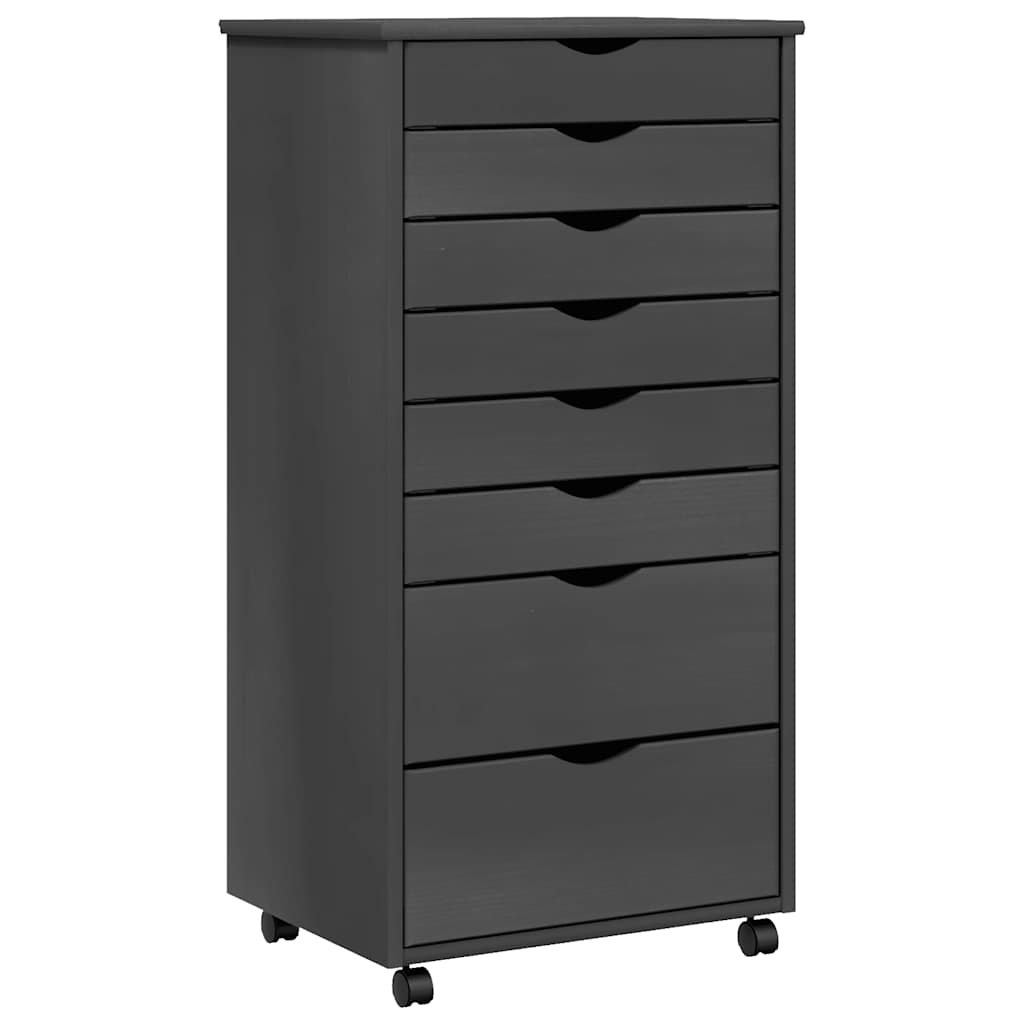 Rolling Cabinet with Drawers MOSS Grey Solid Wood Pine