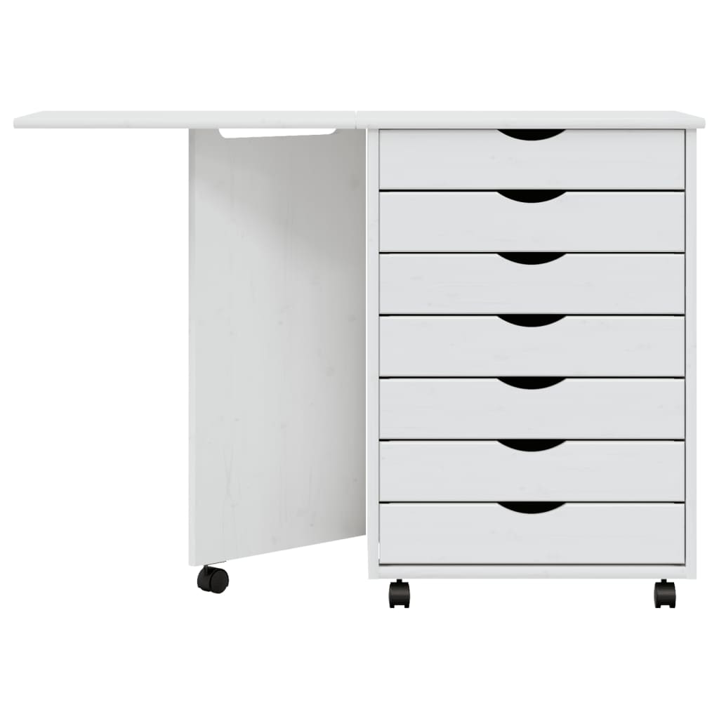 vidaXL Rolling Cabinet with Desk MOSS White Solid Wood Pine