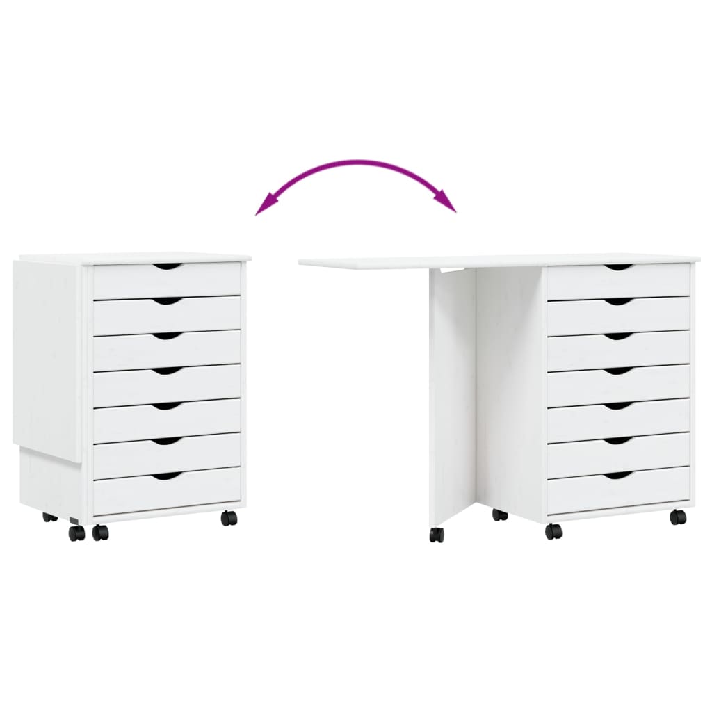 vidaXL Rolling Cabinet with Desk MOSS White Solid Wood Pine