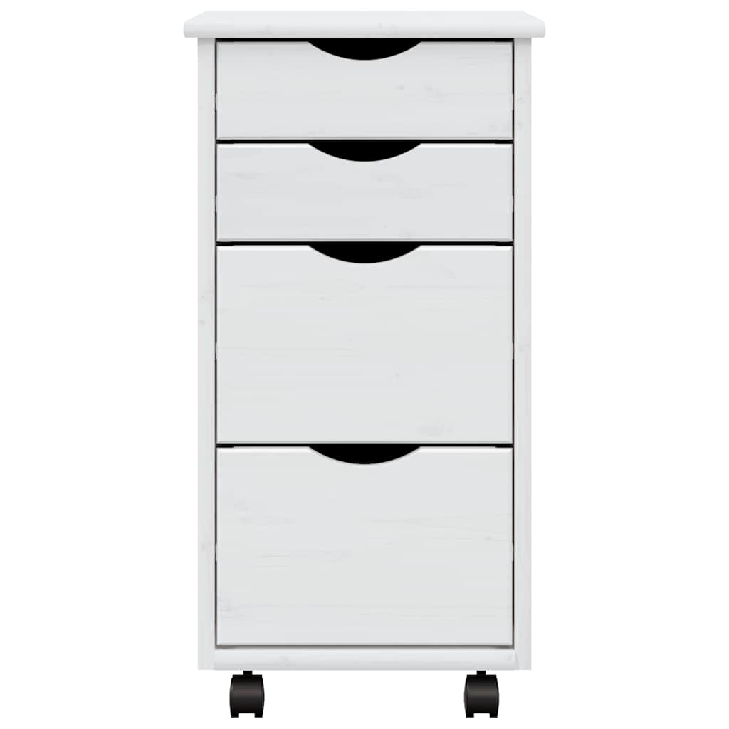 Rolling Cabinet with Drawers MOSS White Solid Wood Pine