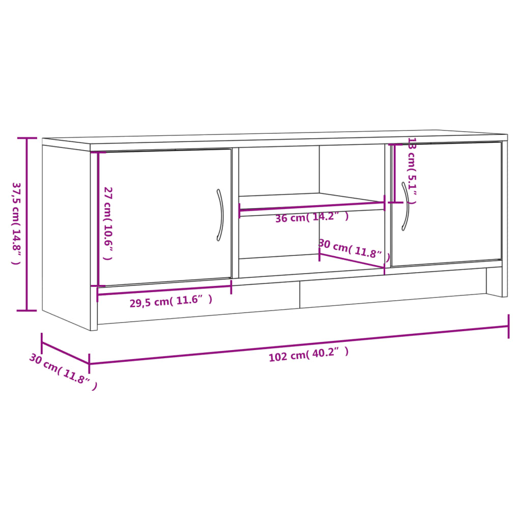 TV Cabinet White 102x30x37,5 cm Engineered Wood