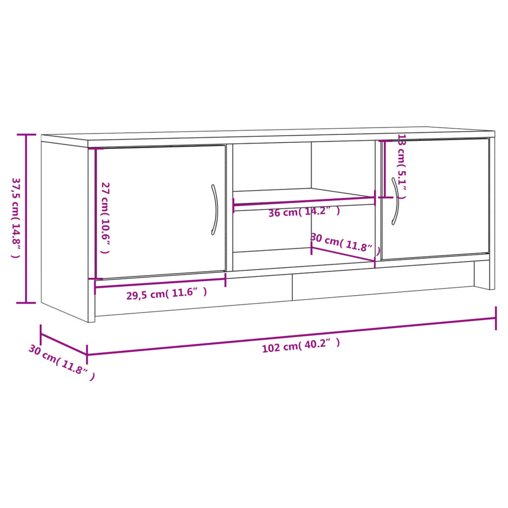 vidaXL TV Cabinet Concrete Grey 102x30x37.5 cm Engineered Wood