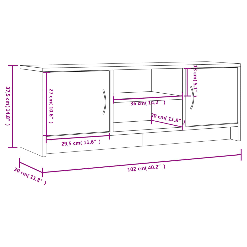 TV Cabinet Smoked Oak 102x30x37,5 cm Engineered Wood