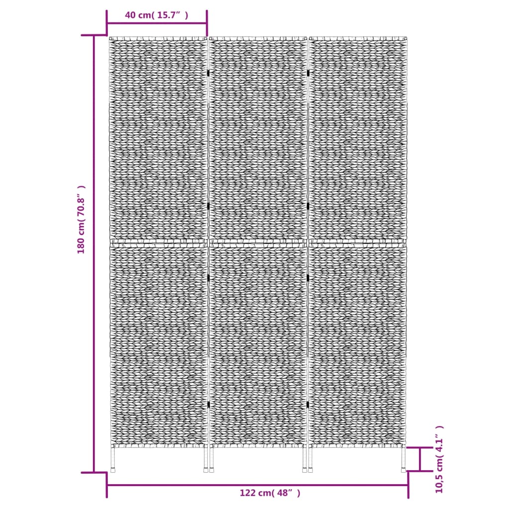 vidaXL Room Divider 3-Panel 122x180 cm Water Hyacinth