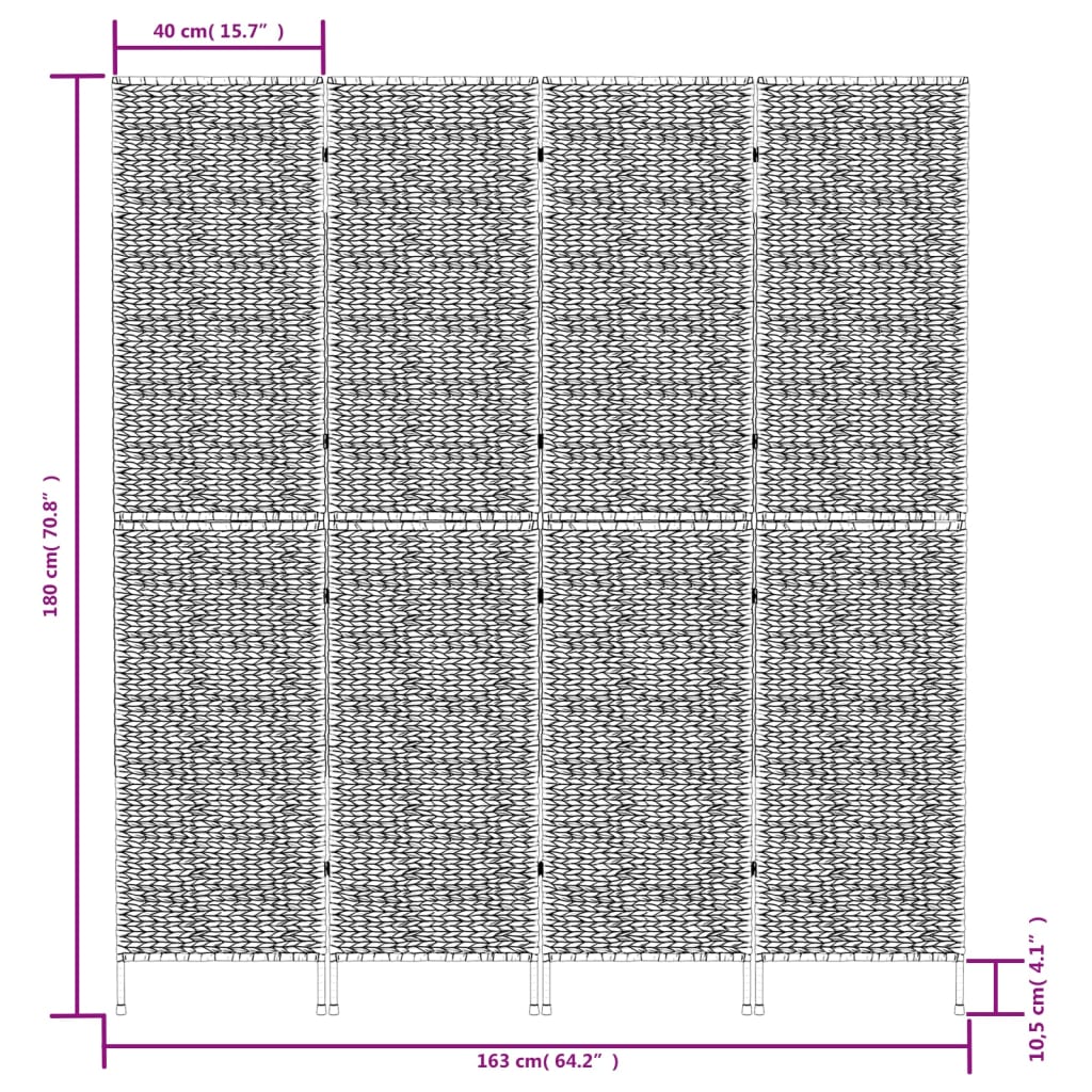 Room Divider 4-Panel Brown 163x180 cm Water Hyacinth