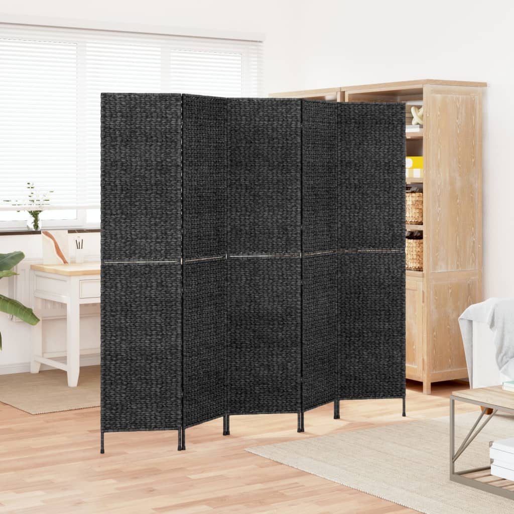 vidaXL Room Divider 5-Panel Black 205x180 cm Water Hyacinth