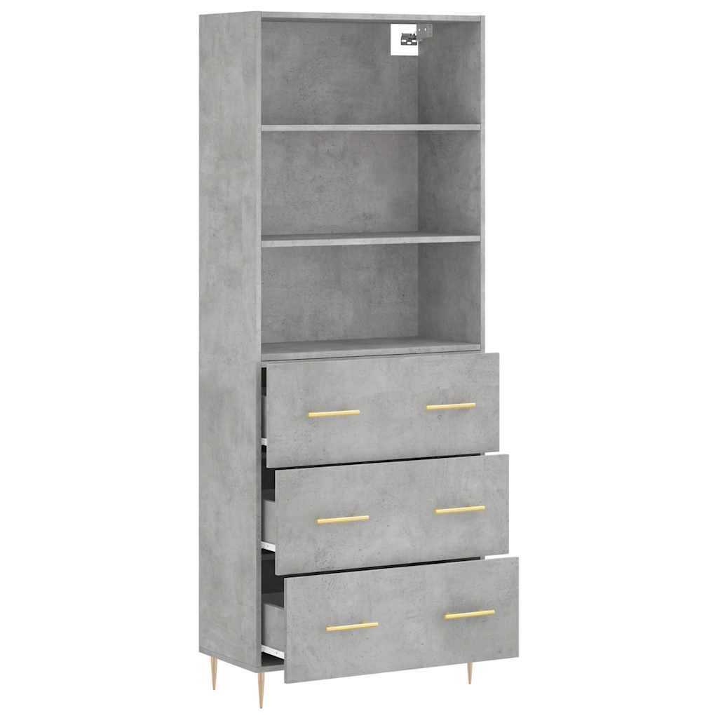 Highboard Concrete Grey 69.5x34x180 cm Engineered Wood