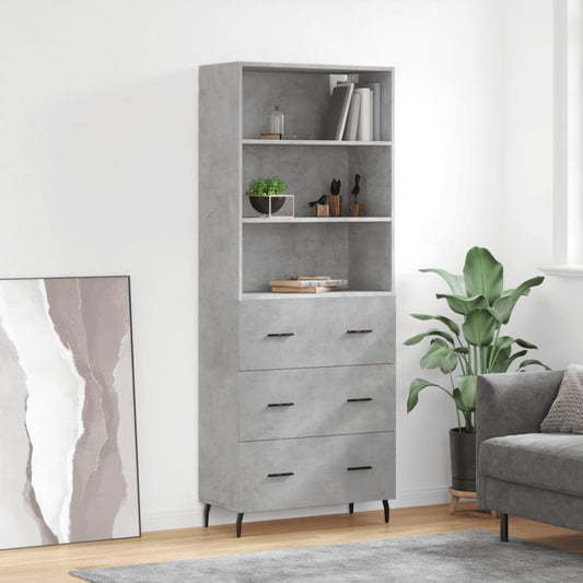 Highboard Concrete Grey 69.5x34x180 cm Engineered Wood