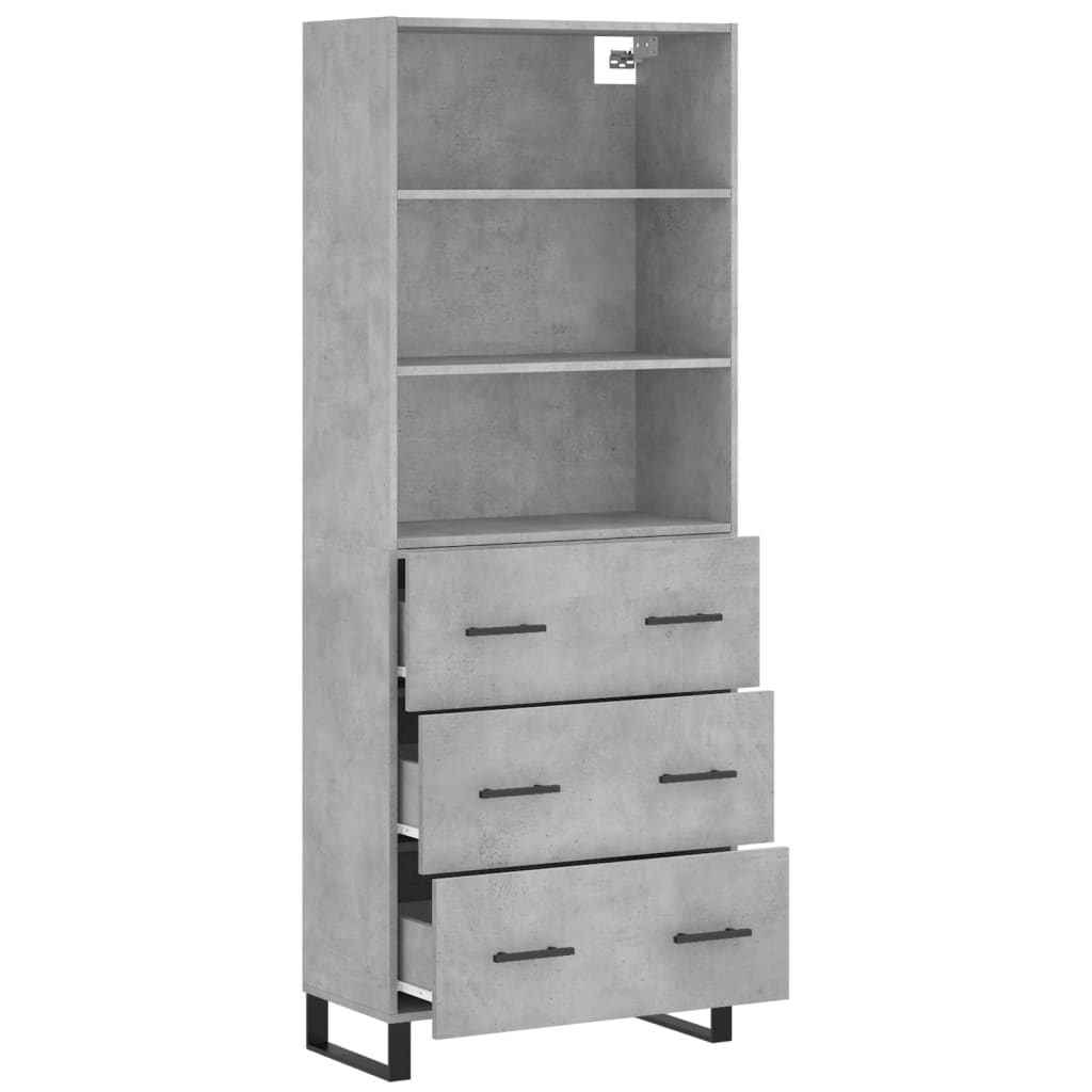 Highboard Concrete Grey 69.5x34x180 cm Engineered Wood