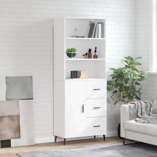 Highboard White 69,5x34x180 cm Engineered Wood