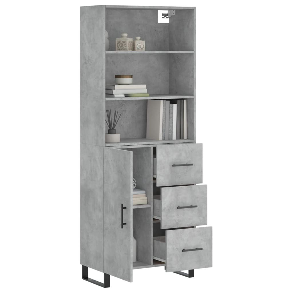 Highboard Concrete Grey 69.5x34x180 cm Engineered Wood