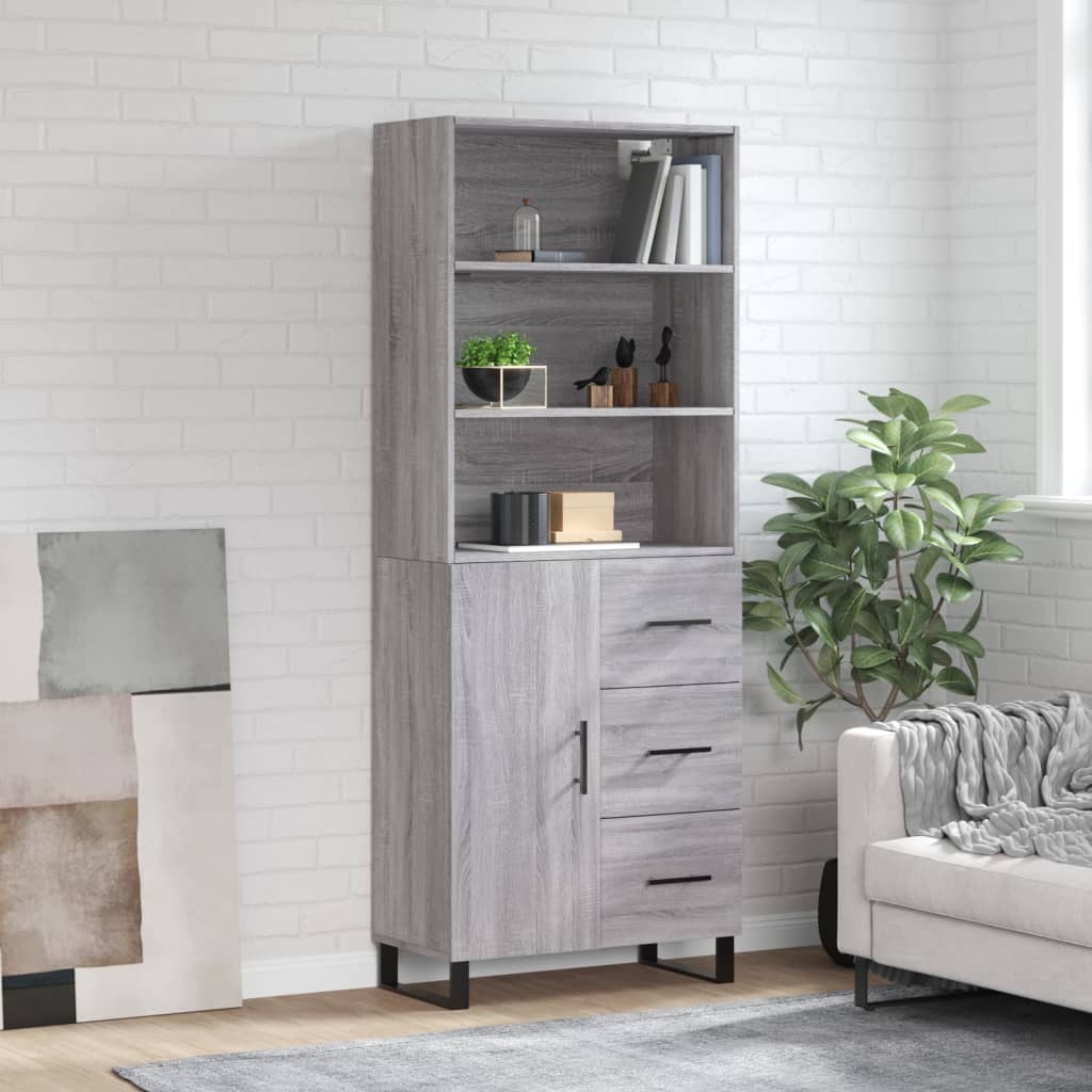 Highboard Grey Sonoma 69,5x34x180 cm Engineered Wood