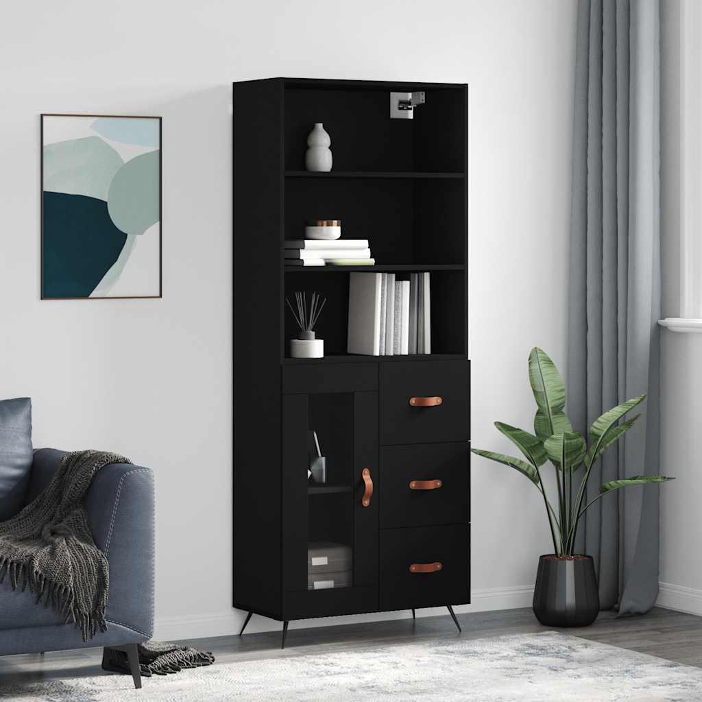 Highboard Black 69,5x34x180 cm Engineered Wood