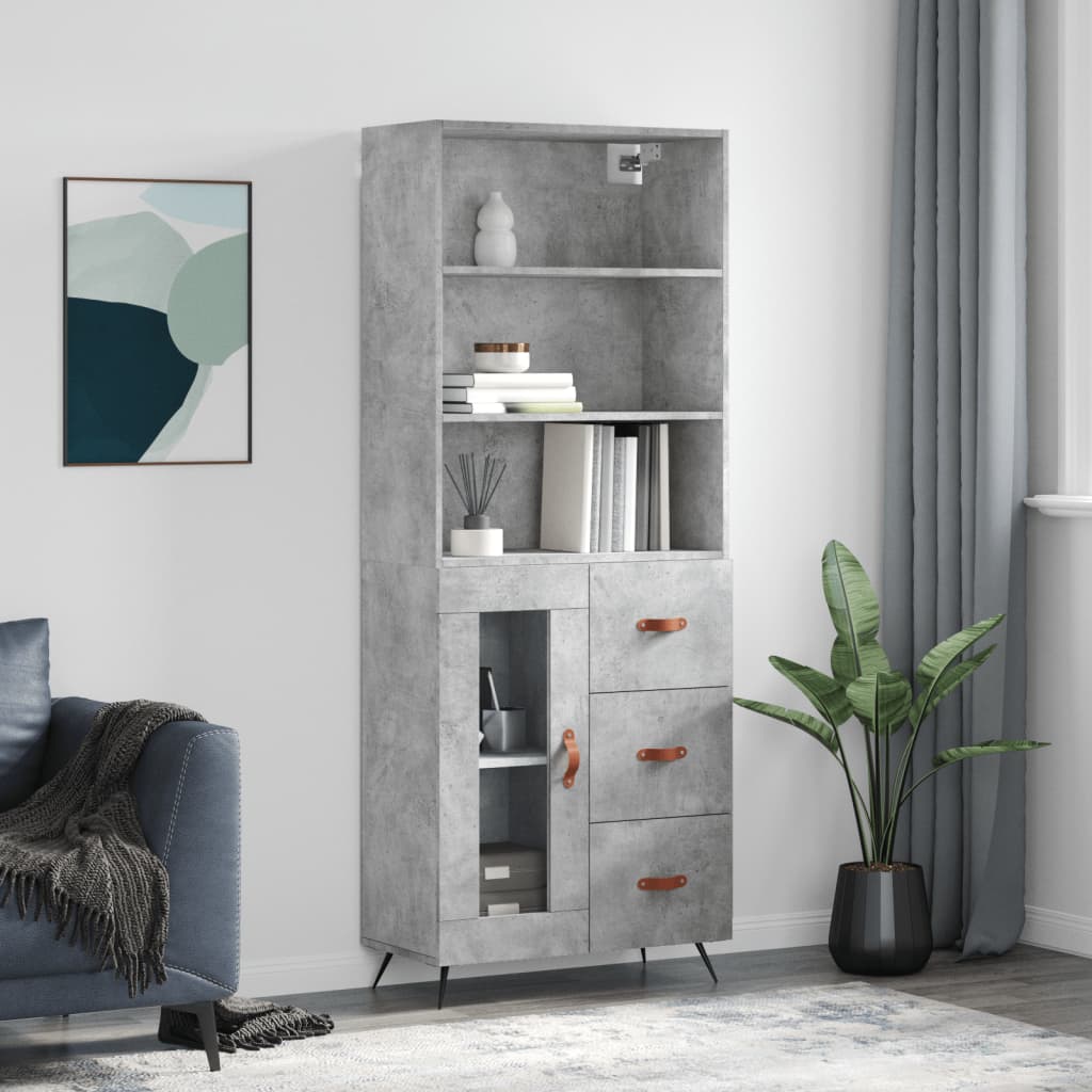 Highboard Concrete Grey 69,5x34x180 cm Engineered Wood