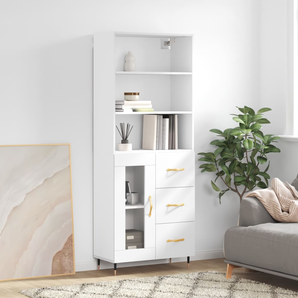 Highboard White 69,5x34x180 cm Engineered Wood
