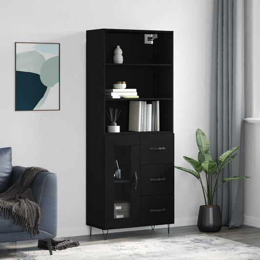Highboard Black 69,5x34x180 cm Engineered Wood