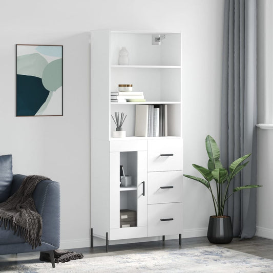 Highboard White 69,5x34x180 cm Engineered Wood