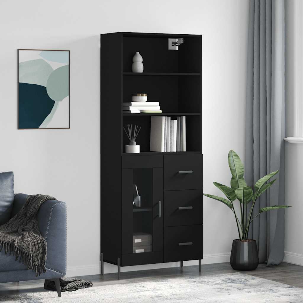 Highboard Black 69.5x34x180 cm Engineered Wood