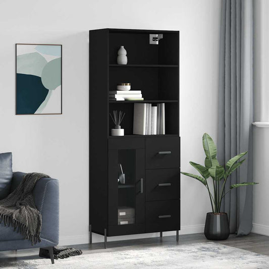 Highboard Black 69.5x34x180 cm Engineered Wood