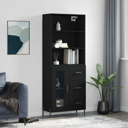 Highboard Black 69,5x34x180 cm Engineered Wood