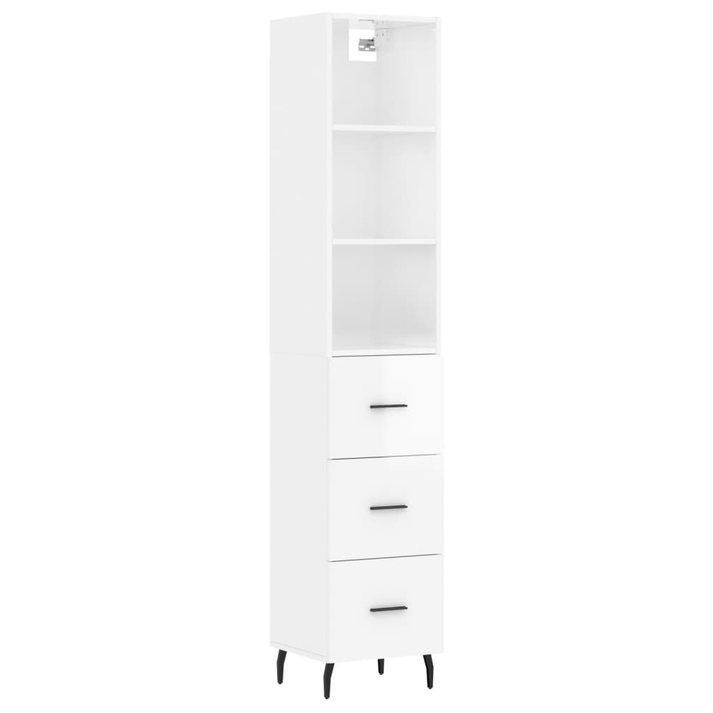 vidaXL Highboard High Gloss White 34.5x34x180 cm Engineered Wood