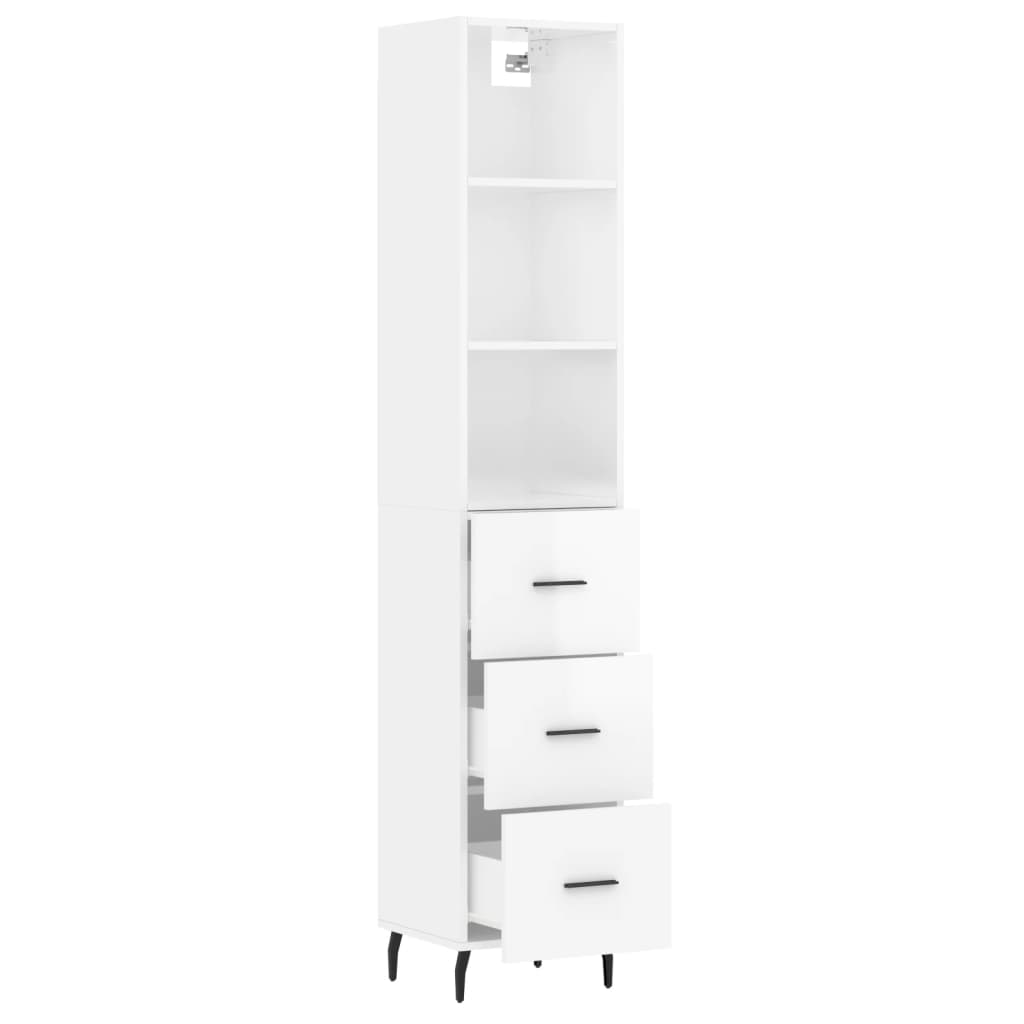 vidaXL Highboard High Gloss White 34.5x34x180 cm Engineered Wood