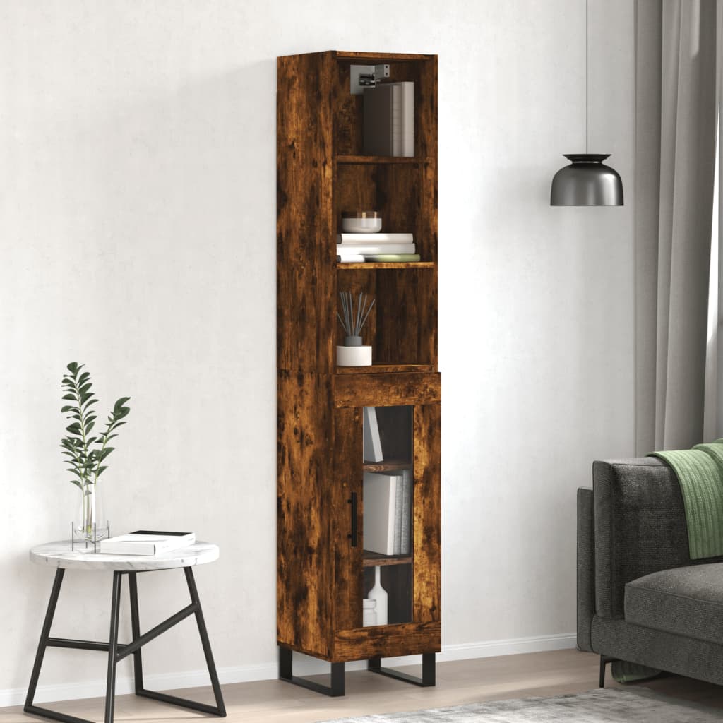 vidaXL Highboard Smoked Oak 34.5x34x180 cm Engineered Wood